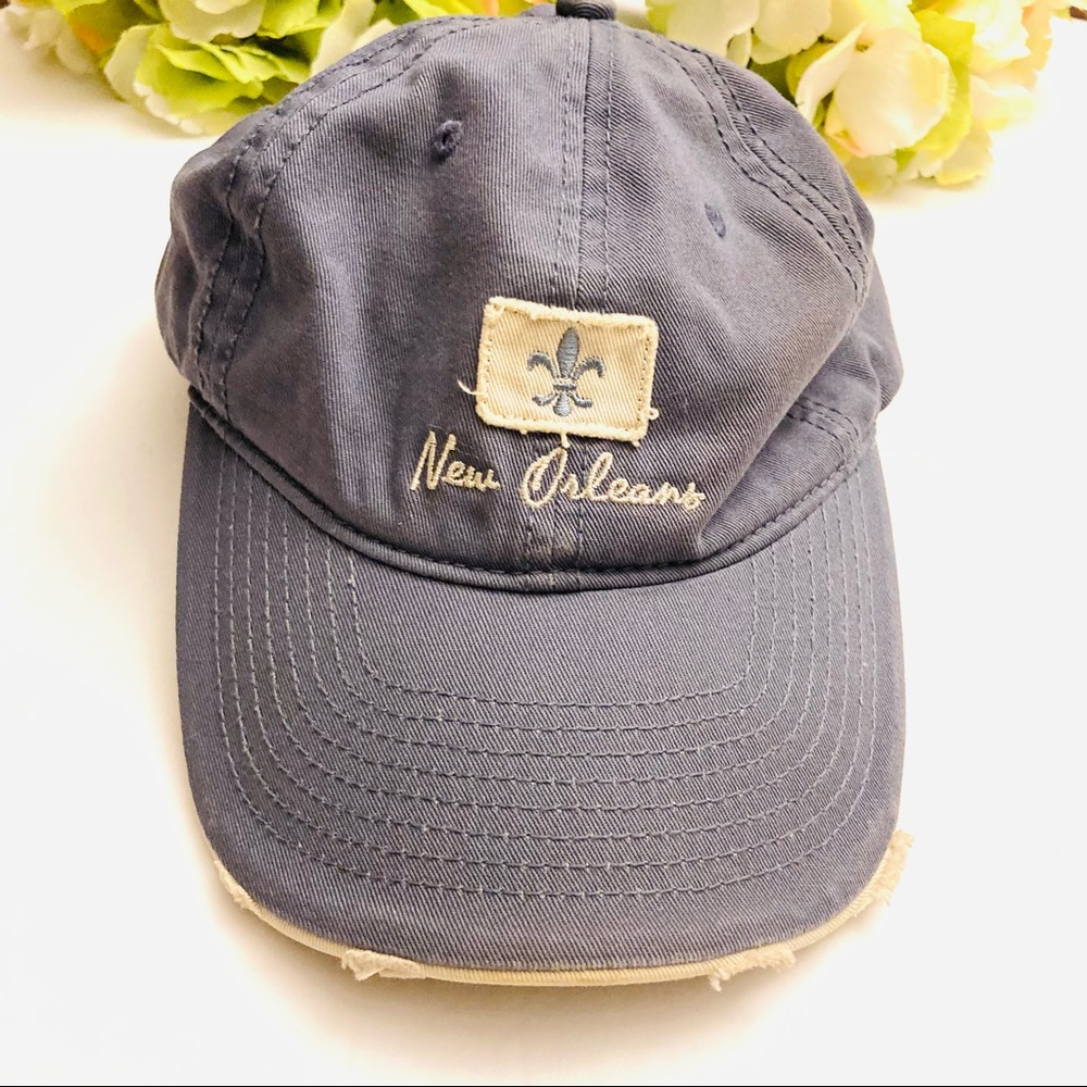 Gray/blue cream New Orleans distressed hat